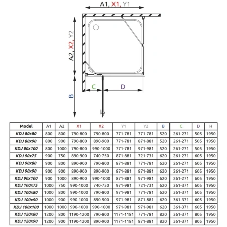 душевой уголок radaway almatea kdj 120 l×80 прозрачное