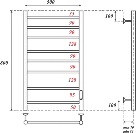 полотенцесушитель point аврора pn10858b электрический, 50x80 см, черный
