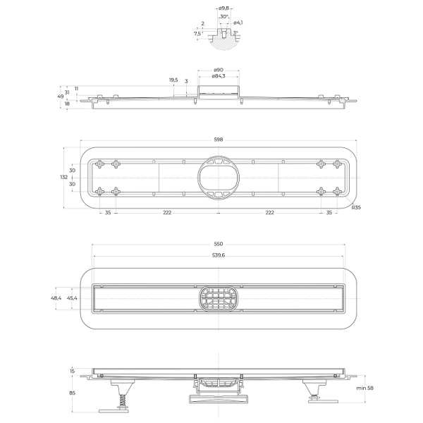 душевой лоток belbagno luce bb-ld-luce-60-cr с решеткой хром / под плитку