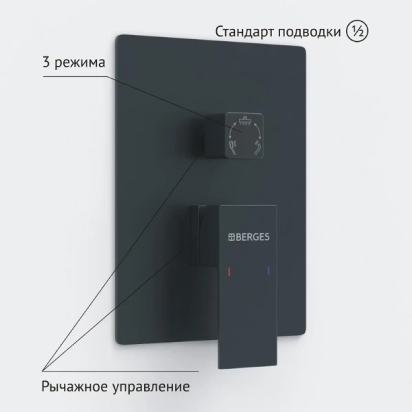 душевой комплект berges nardis 3s 071011 230 мм, со смесителем, черный матовый