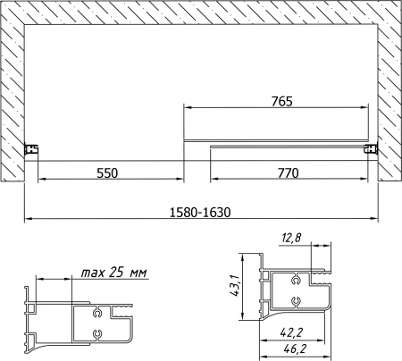 дверь для душевой кабины в нишу vegas glass zp 160 05 02 профиль бронза, стекло шиншилла