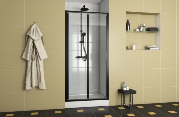 душевая дверь в нишу bravat black line 100 bd100.4121b профиль черный, стекло прозрачное