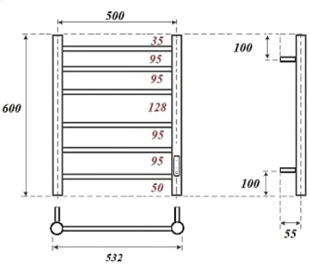 полотенцесушитель point аврора pn10856gr электрический, 50x60 см, графит