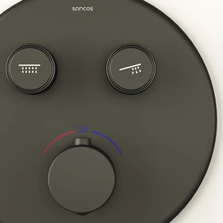 душевой комплект sancos space sc3006mb 320 мм, с термостатом, черный матовый