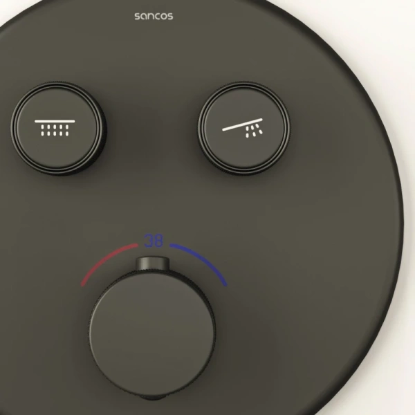 душевой комплект sancos space sc3006mb 320 мм, с термостатом, черный матовый