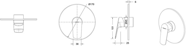 смеситель bravat rhein pb8429564bw-eng для душа, внешняя часть, цвет черный матовый