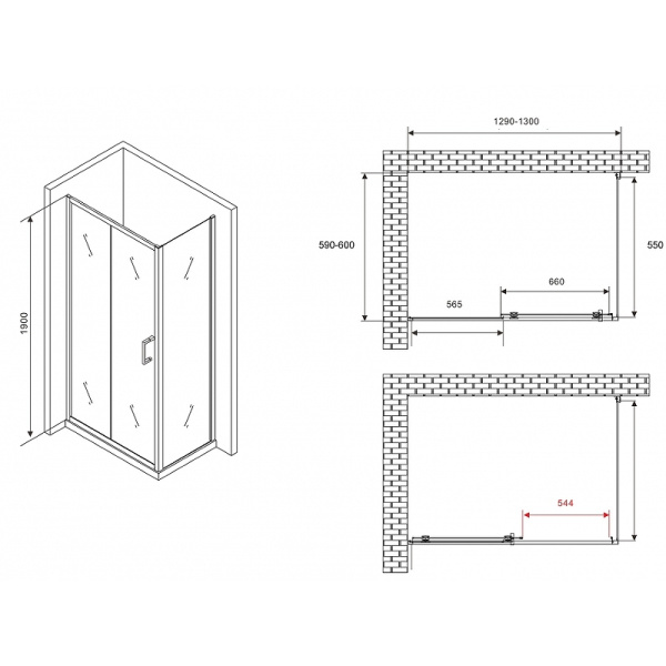 душевой уголок abber schwarzer diamant 130x60 ag301305-s605 профиль хром, стекло прозрачное