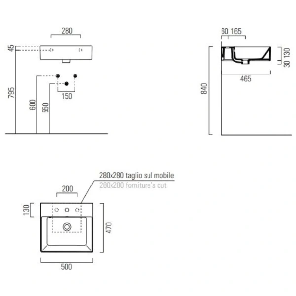 раковина gsi kube x 9430109 подвесная, 50x47 см, bianco opaco (белый матовый)