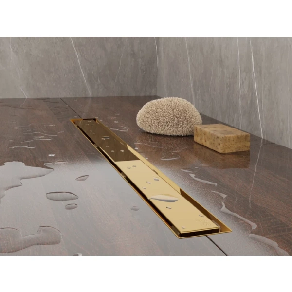 душевой трап (лоток) plumberia selection linear psl60or 60 см, с решеткой, 2 в 1 под плитку, золотой