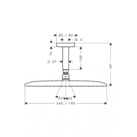 верхний душ hansgrohe raindance e 360 air 1jet, потолочное подсоединение 100 мм, ½’ 27381000
