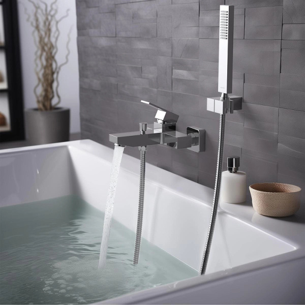 смеситель для ванны aquatek либра aq1649cr, с душевым гарнитуром, цвет хром.