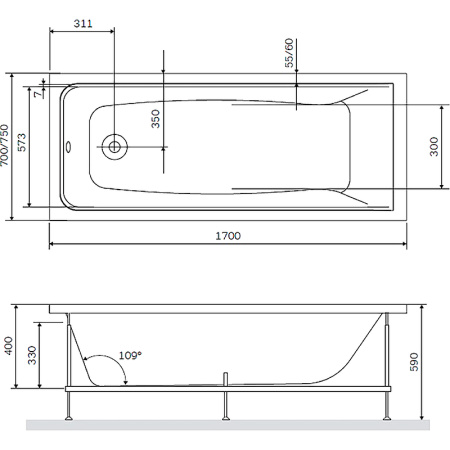 акриловая ванна am.pm gem 170x75 w90a-170-075w-a