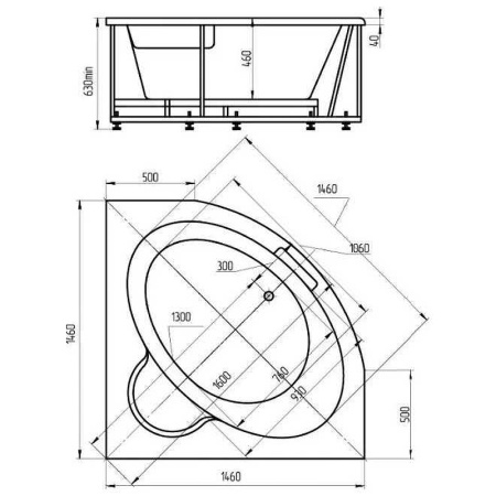 акриловая ванна aquatek калипсо 146x146 kal146-0000005 с гидромассажем с фронтальной панелью с каркасом (разборный) со слив-переливом