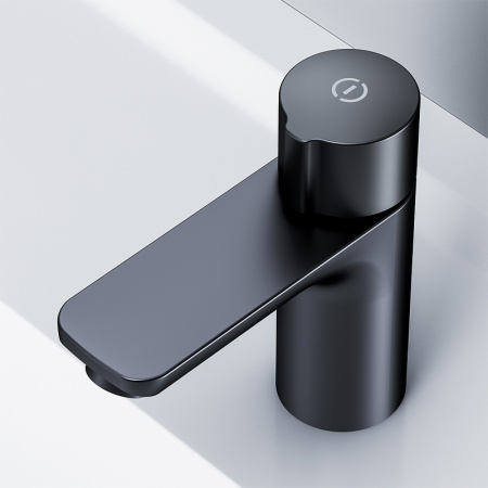 смеситель для раковины am.pm x-joy f85a02522 нажимной, touchreel, цвет черный матовый