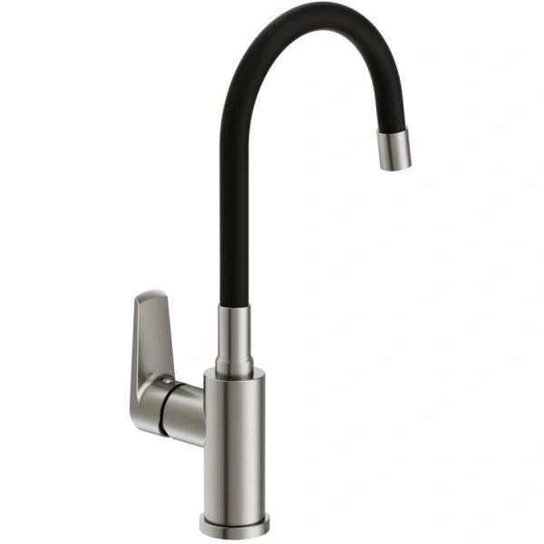 смеситель для кухни cersanit moduo a68231 с гибким изливом, сатин/черный смеситель для кухни cersanit moduo a68231 с гибким изливом, сатин/черный