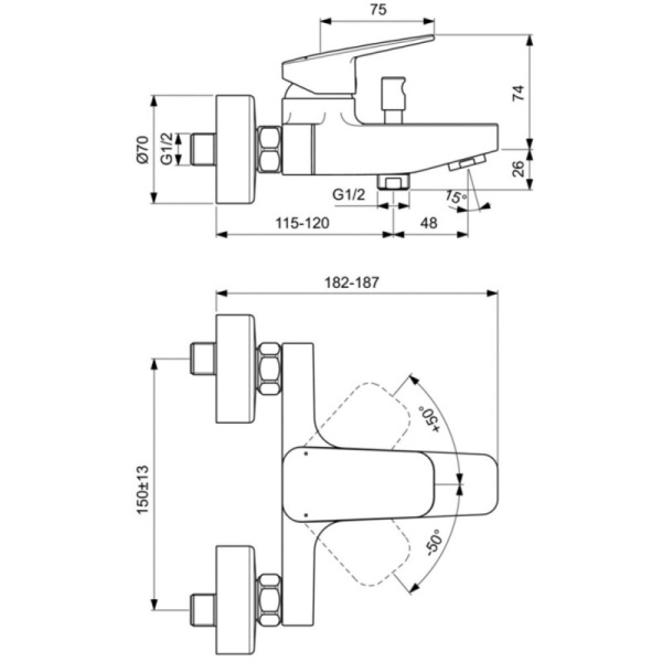смеситель для ванны ideal standard ceraplan bd256xg