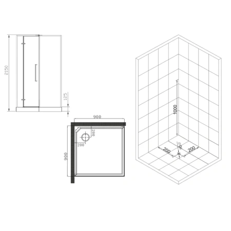 душевая кабина esbano esm esm-quadro-90 (left) 90х90х215 l, квадратная