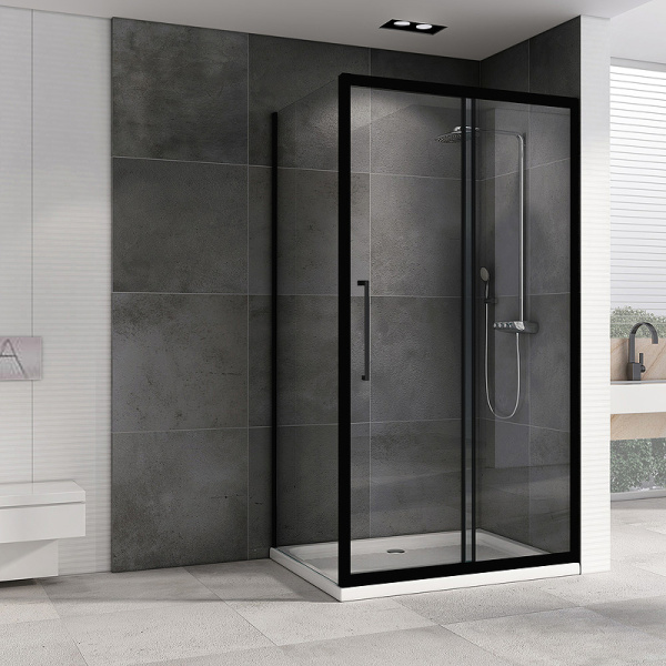душевой уголок abber schwarzer diamant 150x50 ag30150bхh-s50b профиль черный, стекло прозрачное
