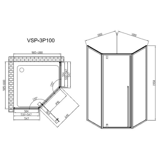 душевой уголок vincea penta 100×100 vsp-3p100clgm профиль вороненая сталь, стекло прозрачное