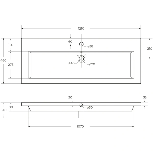 раковина cezares czr-8070-120 121x46 см, накладная, белый