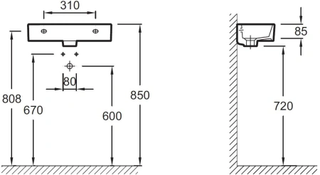 раковина накладная jacob delafon odeon rive gauche 50 l ego112-55-00, белая