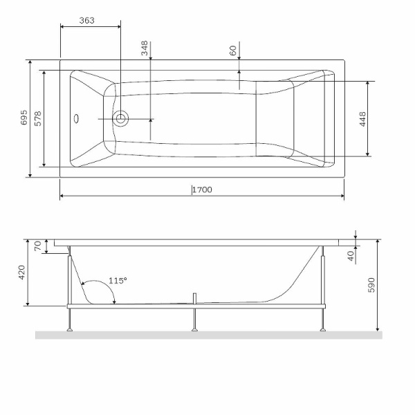 каркас для ванны 170x70 см am.pm gem w93a-170-070w-r
