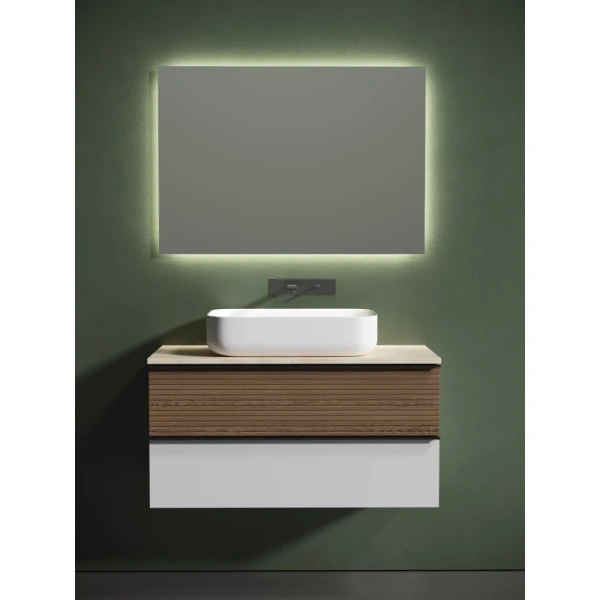 тумба с раковиной sancos delta dl100w + tt100a2 + cn5004 100 см, подвесная, со столешницей, светлый дуб/белый матовый
