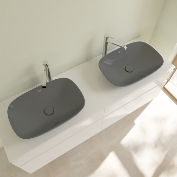 раковина villeroy & boch loop & friends 4a4901i4 накладная, 56x38 см, graphite c ceramicplus