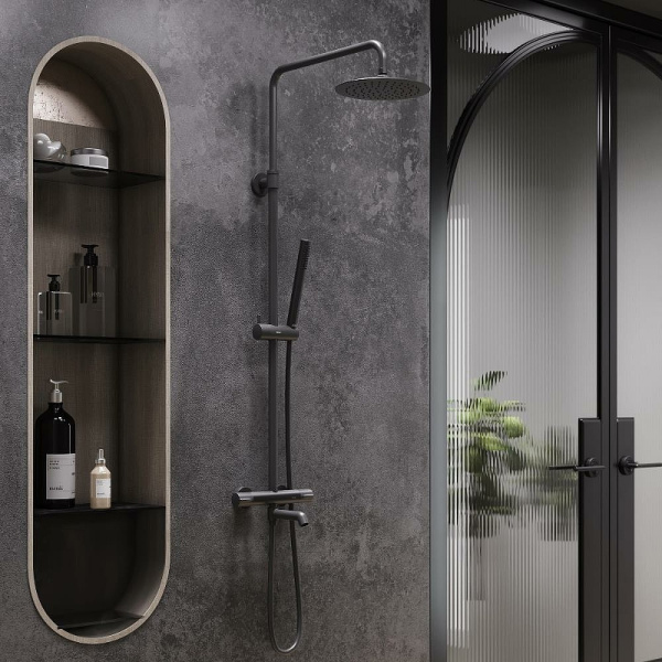 душевая система damixa scandinavian pure 936810300 с термостатом, цвет черный матовый