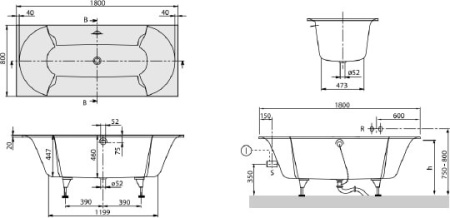 квариловая ванна villeroy & boch pavia 180x80 ubq180pav2v-01