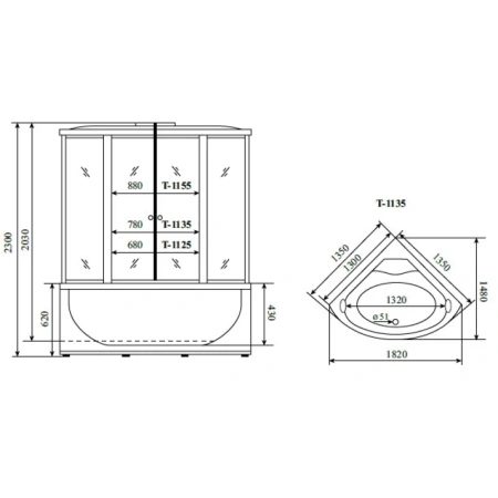 душевой бокс timo standart 135x135 t-1135 с гидромассажем