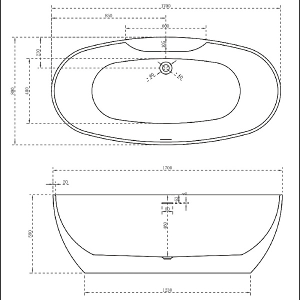 акриловая ванна abber ab9323 170х80 см, отдельностоящая, цвет белый