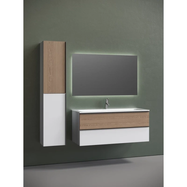 тумба с раковиной sancos delta dl120w + cn7017 121 см, подвесная, светлый дуб/белый матовый