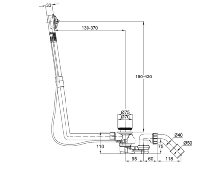 слив-перелив для ванны bette multiplex m5 b602-901 удлиненный, хром