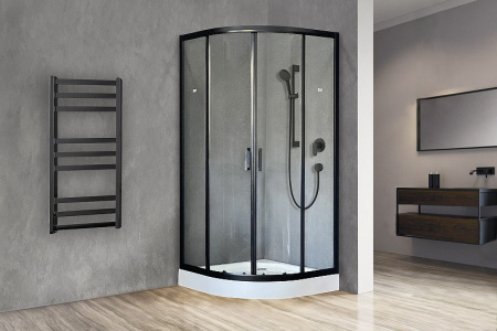 душевой уголок royal bath нк 100×100 rb100hk-t-bl профиль черный, стекло прозрачное