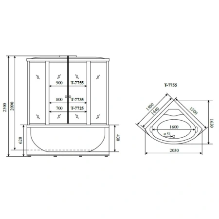 душевой бокс timo lux 150x150 t-7755 с гидромассажем
