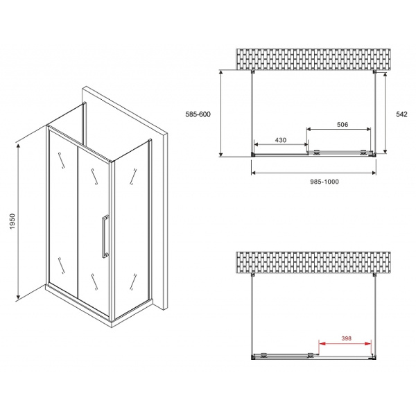 душевой уголок abber schwarzer diamant 100x60 ag30100bхh-s60b-s60b профиль черный, стекло прозрачное