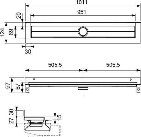 душевой лоток tece drainline 100 см, 601001 пристенный без крышки
