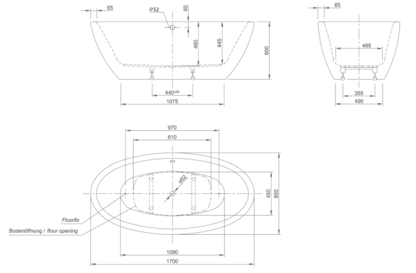 акриловая ванна knief loom xs 0100-058-06 170x85 см