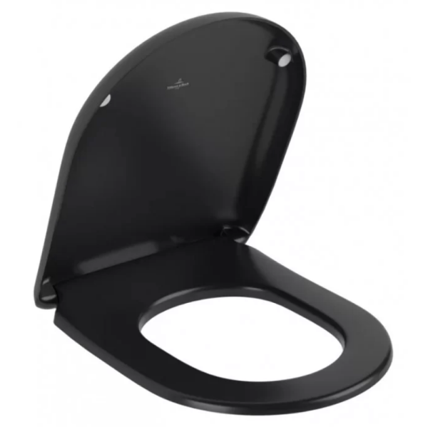 сиденье для унитаза villeroy & boch antao 8m67s1r7 с микролифтом, быстросъемное, цвет pure black, петли хром