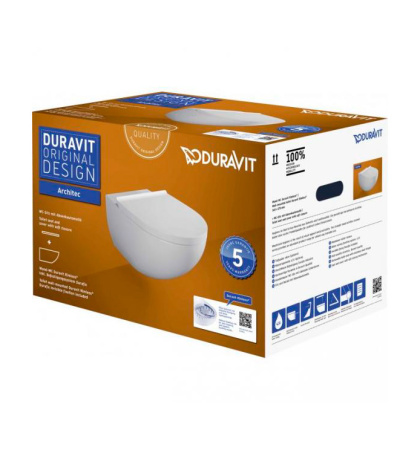 унитаз подвесной duravit architec 45726900a1 с сиденьем микролифт, цвет белый.