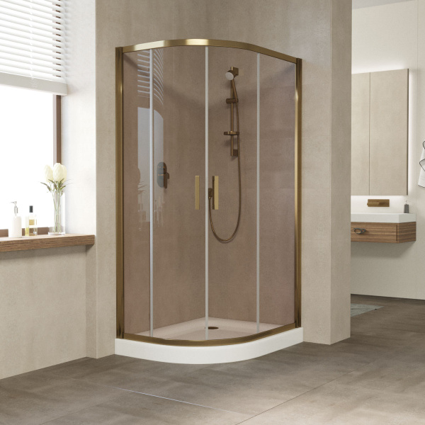 душевой уголок vegas glass zs-f 100*90 05 05 профиль бронза, стекло бронза