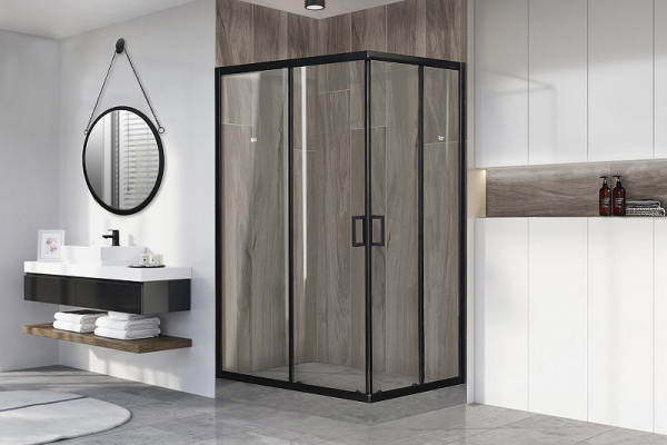 душевой уголок royal bath hpd 110×80 rb8110hpd-t-bl профиль черный, стекло прозрачное
