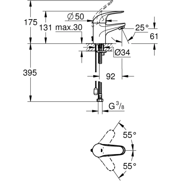 смеситель для раковины с цепочкой grohe euroeco 32881000