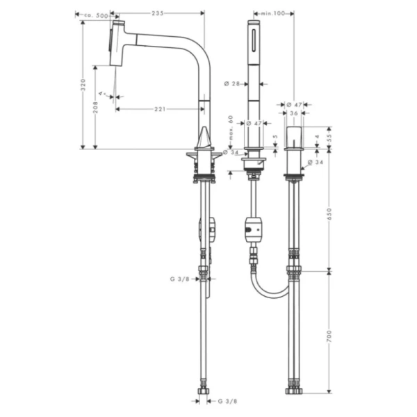 смеситель для кухни hansgrohe metris select m71 73819000, хром