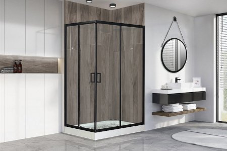 душевой уголок royal bath hp 120×80 rb8120hp-t-bl-r профиль черный, стекло прозрачное