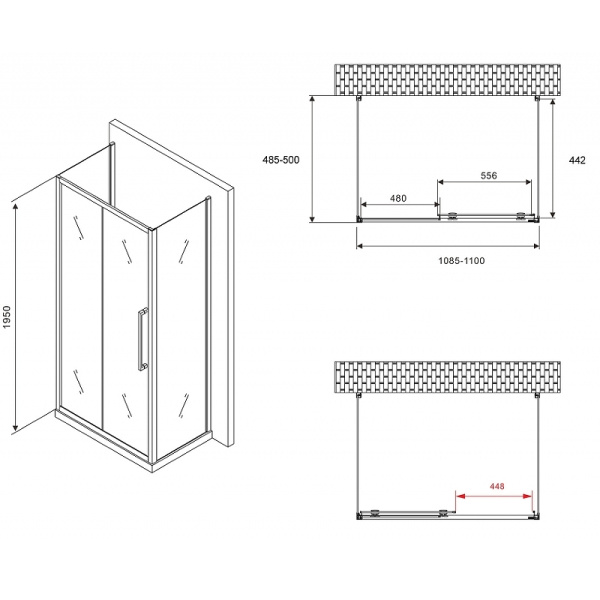 душевой уголок abber schwarzer diamant 110x50 ag30110bхh-s50b-s50b профиль черный, стекло прозрачное