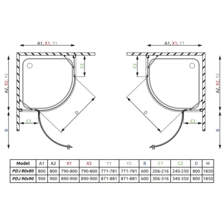 душевой уголок radaway torrenta pdj 90×90 r графитовое