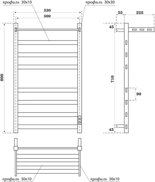 полотенцесушитель point меркурий pn83858pb электрический, с полкой, 50x80 см, черный