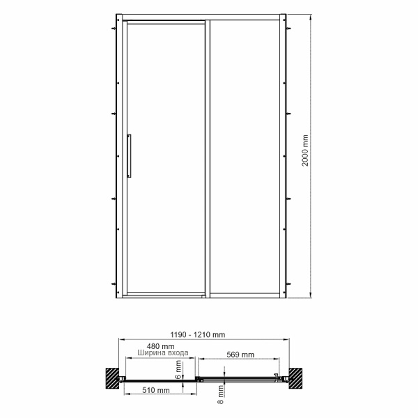 душевая дверь wasserkraft lopau 120 32s05r профиль хром, стекло прозрачное